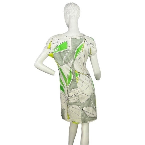 Milly Floral Graphic White Gray Green Cap Sleeve Sheath Dress Size 6 - Picture 4 of 12